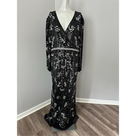 NWT MAC DUGGAL EMBELLISHED WRAP OVER BISHOP SLEEVE GOWN $1598 - Picture 5 of 11